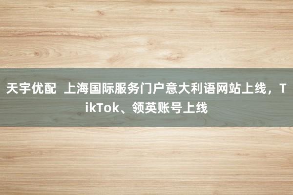 天宇优配  上海国际服务门户意大利语网站上线，TikTok、领英账号上线